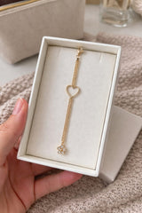 Elegant Gold Heart Charm Bracelet with Crystal Flower Drop