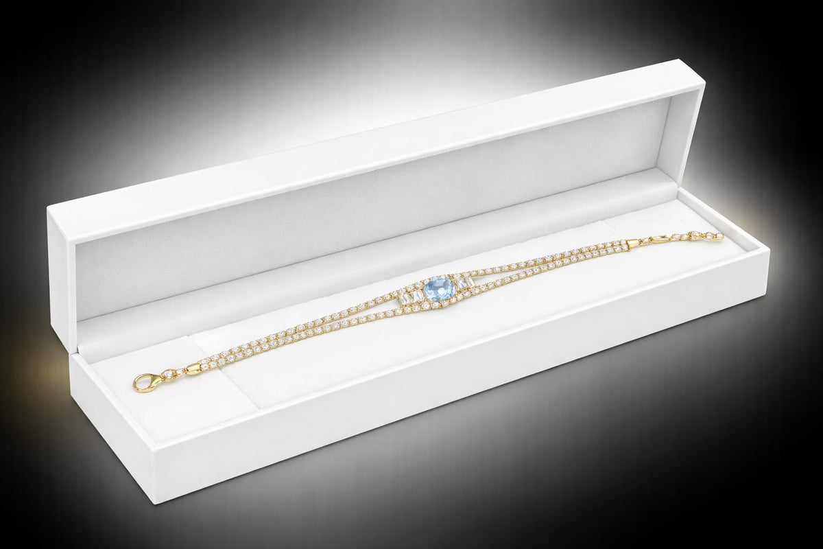 Luxury Gold Double-Chain Bracelet with Blue Crystal Center